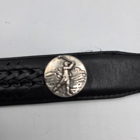 BRIGHTON ONYX Leather Belt Golf Mens Silver Buckle Western Style Size 36 Black - Picture 8 of 13